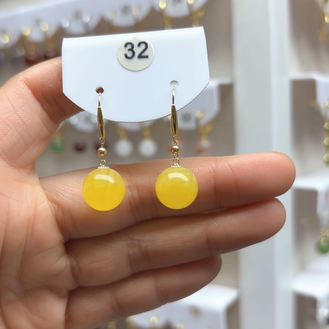 蜜蜡耳饰18K金镶嵌蜜蜡