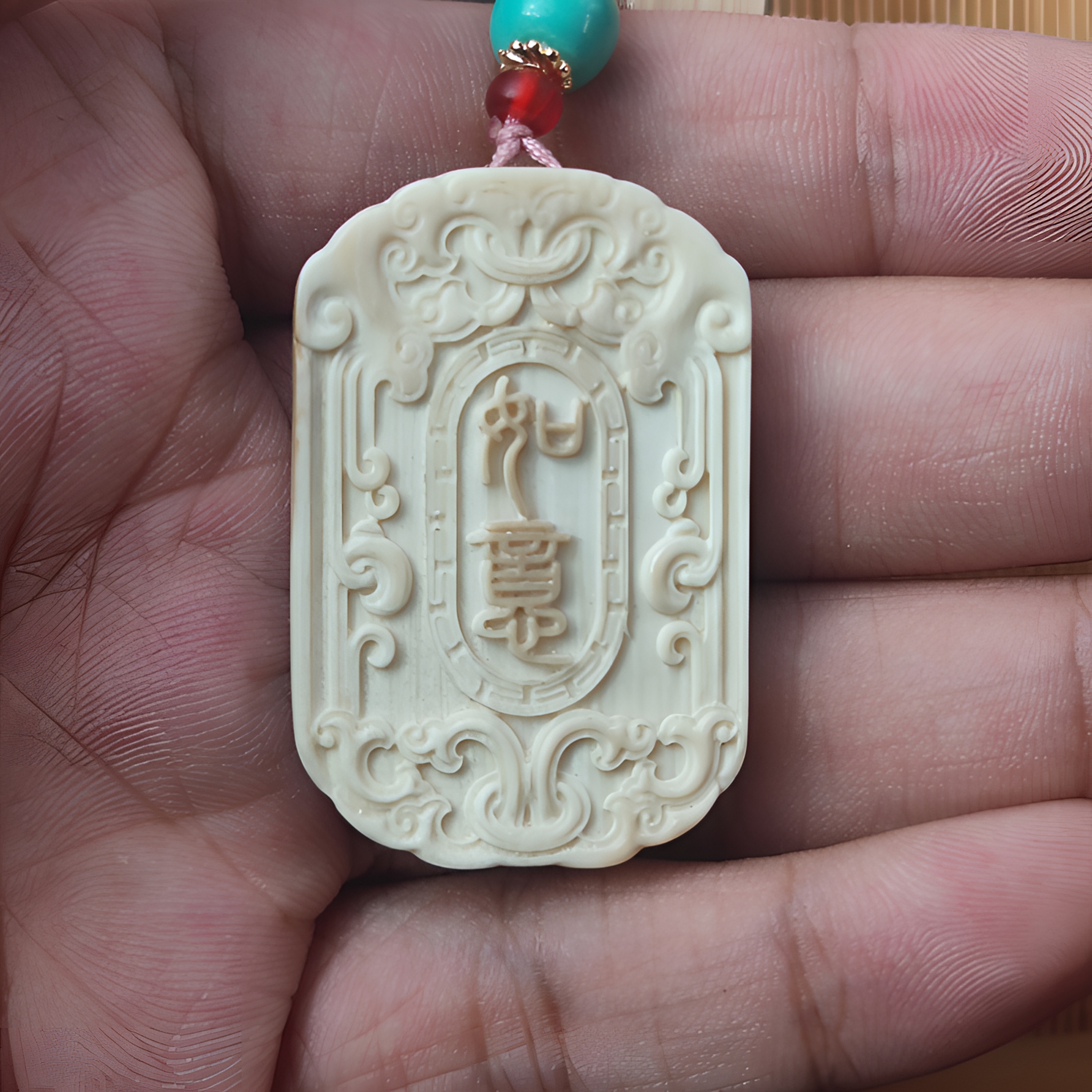 108b松山 天然猛犸牙 如意牌吊坠 支持复检