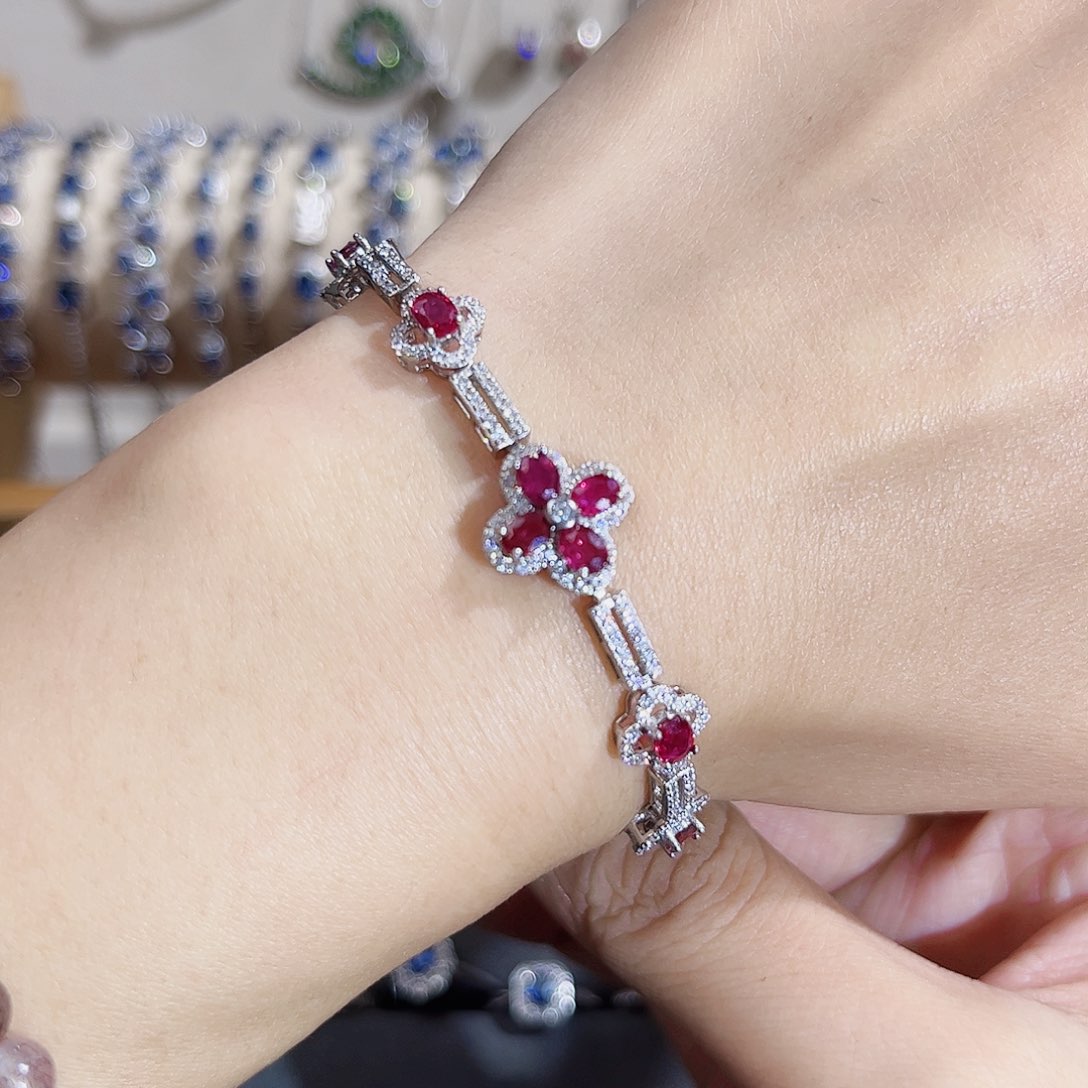 手链银S925镶嵌红宝石