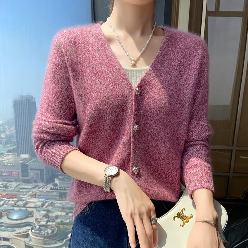 【花纱系列】山羊绒开衫V领加厚针织外套宽松女秋冬新款