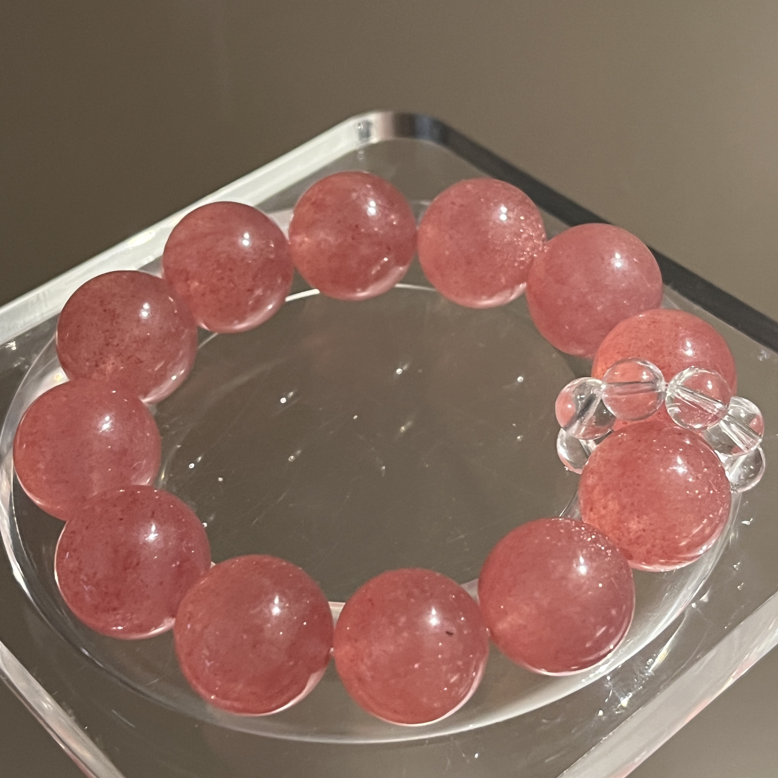 925银铅玻璃银制品 粉晶白环手链