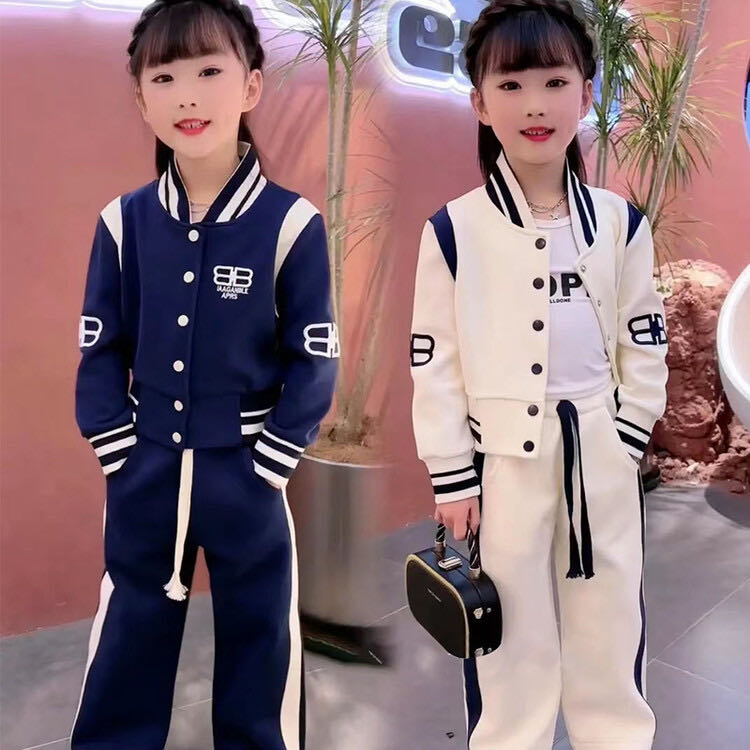 秋冬季加绒女童B字棒球服套装