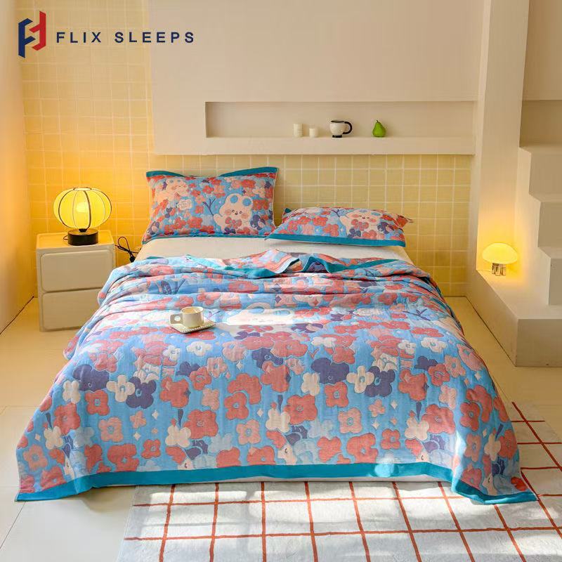 【蝴蝶结小兔】200*150纱布毛巾被多功能夏凉被午睡被亲肤可机洗