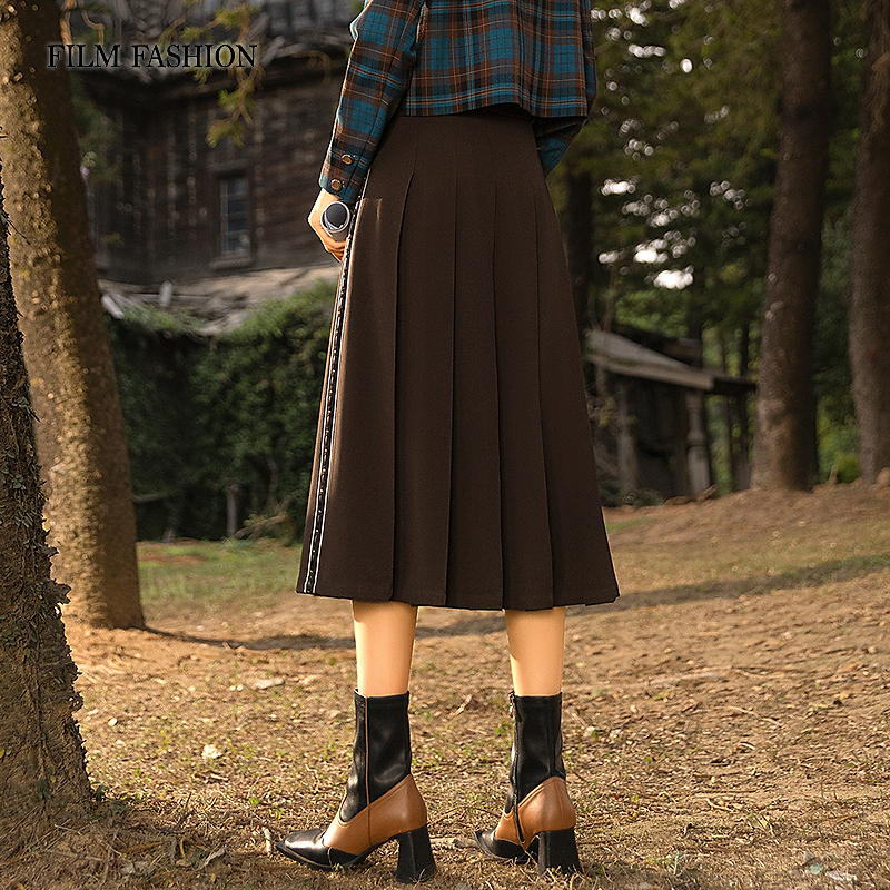 【力力淘】春季新款高腰织带半身裙女压褶半裙FEEQ134593