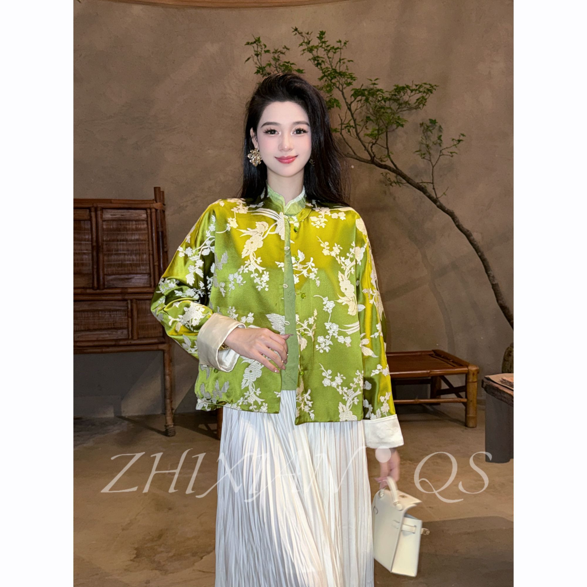 【智贤轻奢】浮光锦绣-25年早秋新款醋酸重工刺绣拼色气质百搭外套