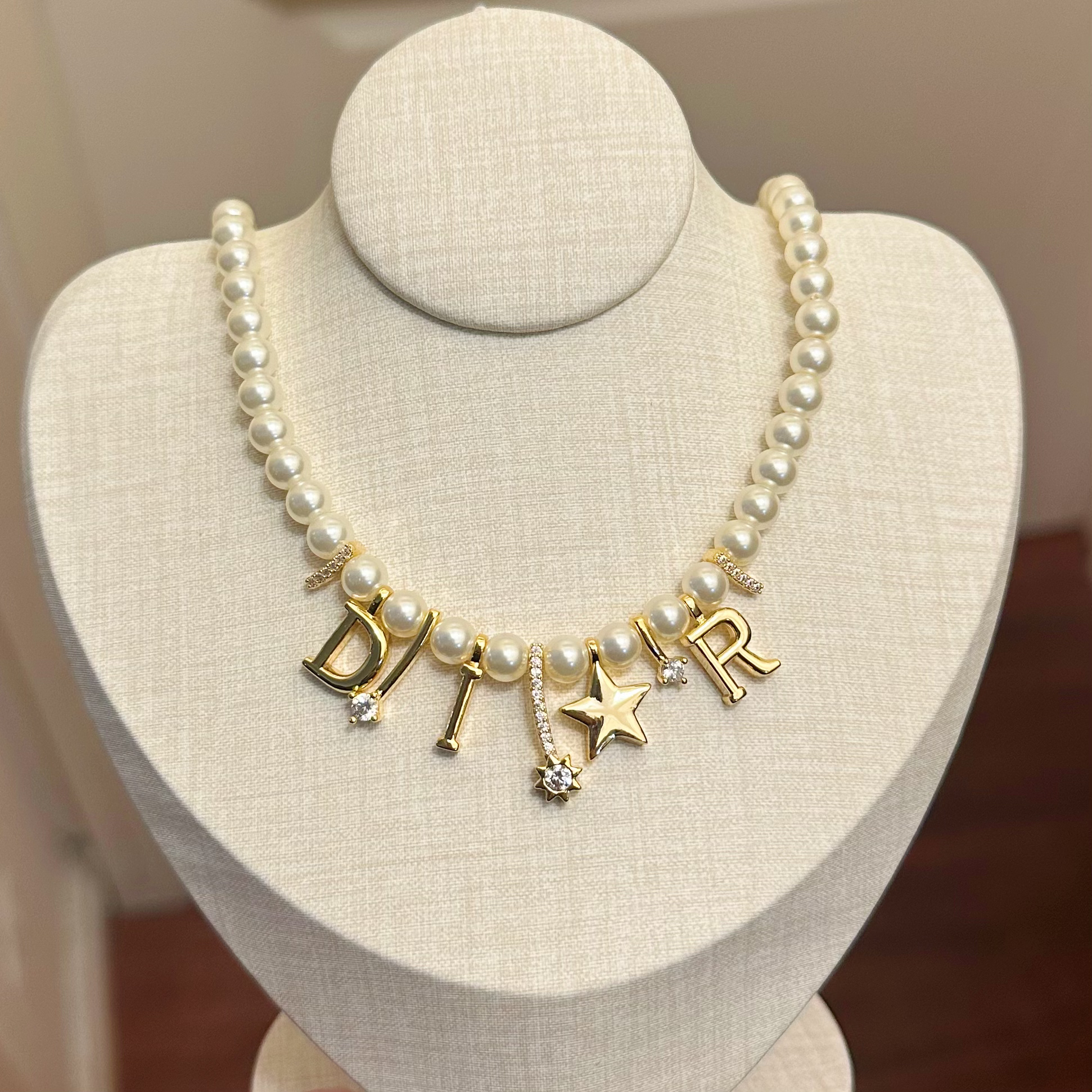 铜合金仿珍珠项链 X0037 时尚气质百搭个性字母流苏项链