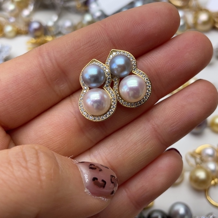 海水珍珠耳饰银S925镶嵌