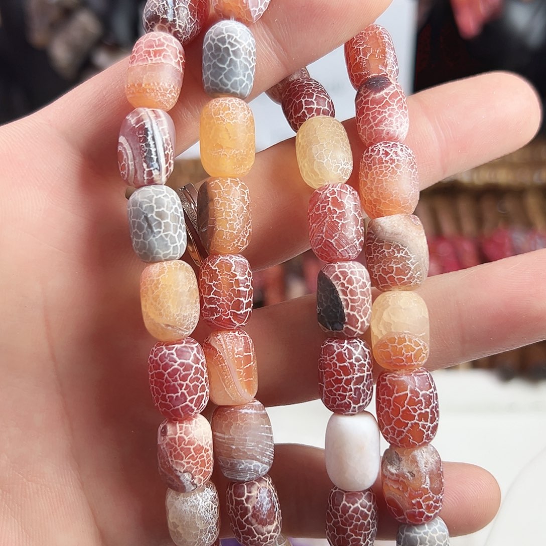 玛瑙/玉髓合金珠宝半成品L08，药霜玛瑙桶珠一条10*13mm