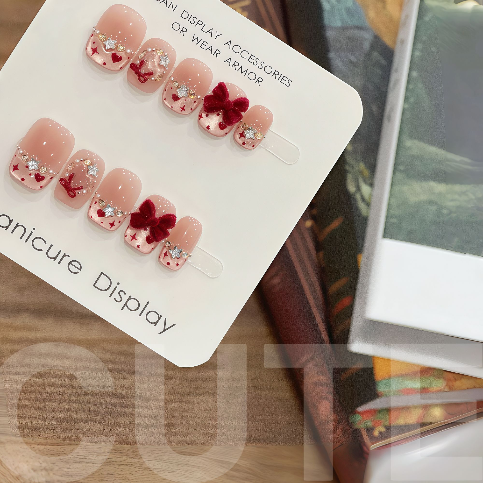 【圣诞结-短甲】纯手工可重复穿戴美甲穿戴甲