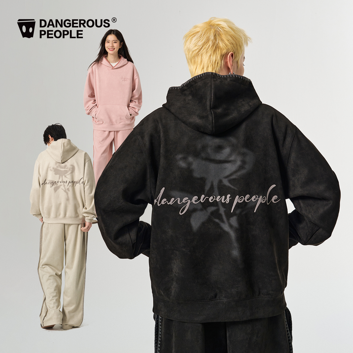 Dangerouspeople薛之谦dsp刺绣字体玫瑰印花秋季潮牌卫衣长裤套装