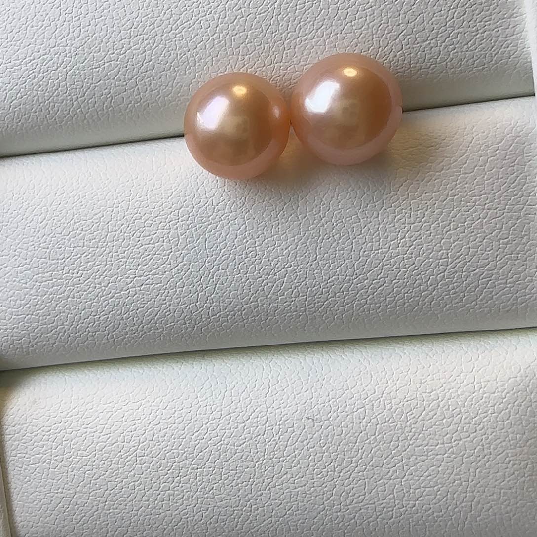 银S925镶嵌耳饰淡水珍珠10～11耳钉