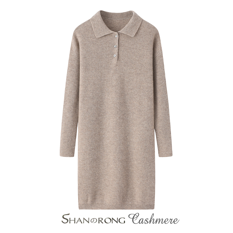 宠粉折扣100%纯山羊绒Polo领针织衫纯色保暖打底中长裙子约320克