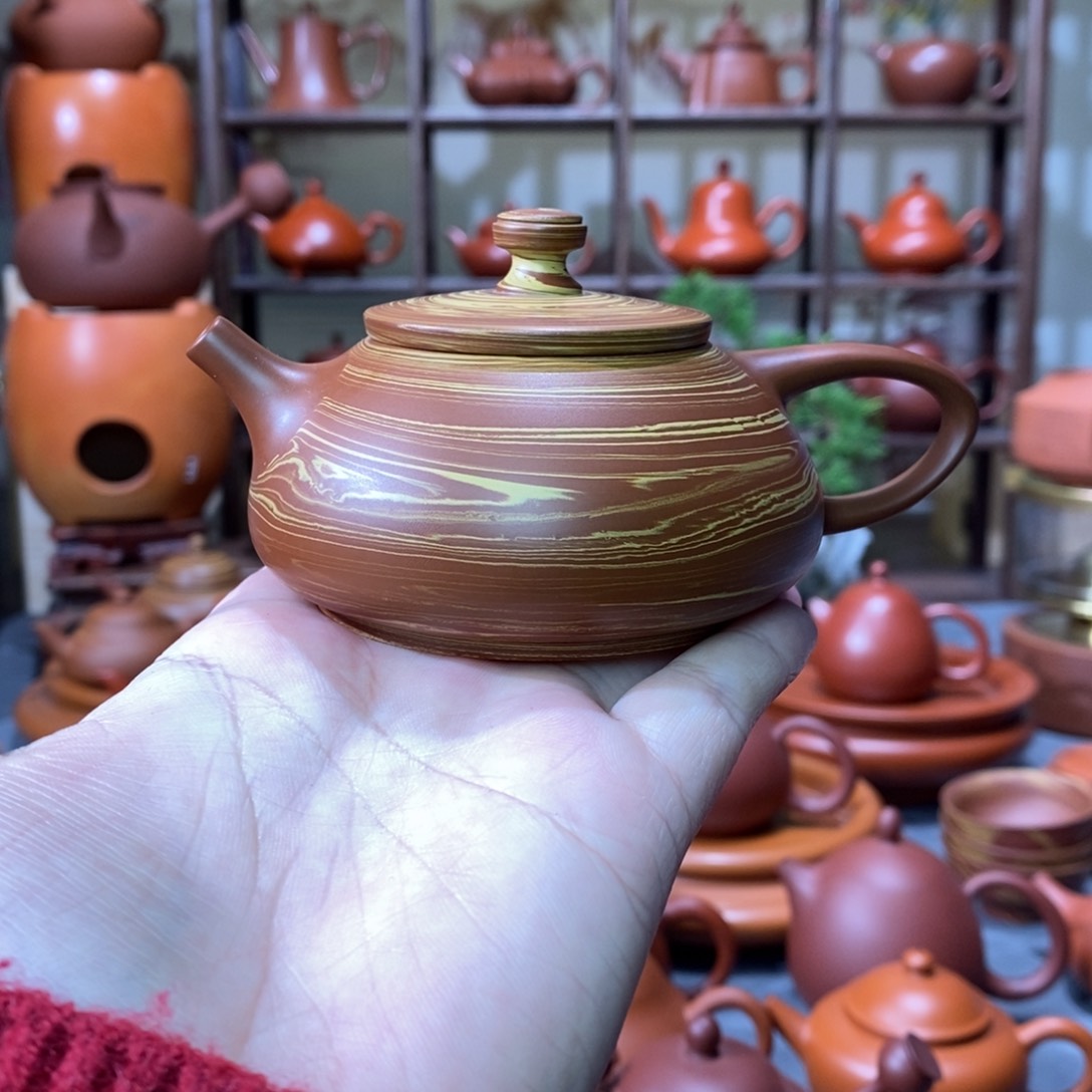 紫砂茶壶吴翰石矿朱泥绞泥石瓢壶120cc