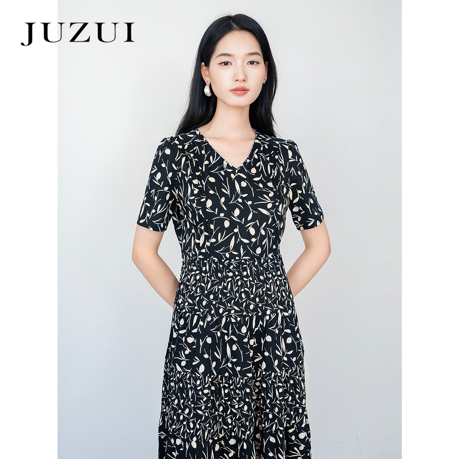 JUZUI玖姿100%棉植物印花气质连衣裙女2025夏季新款JYFX50023
