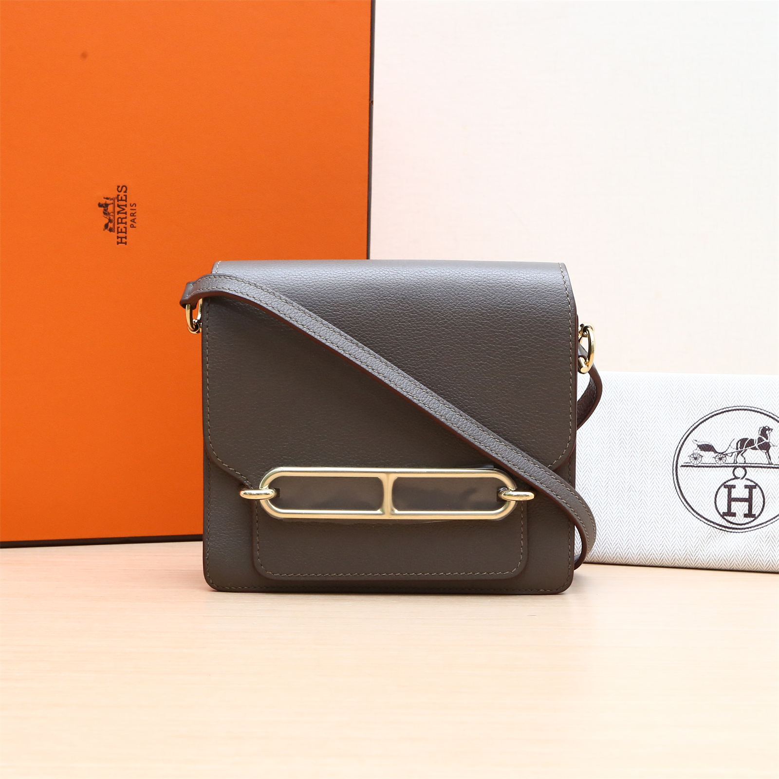 95新 Hermes/爱马仕 【念念活动】猪鼻子 19 锡器灰 EC皮 X刻包