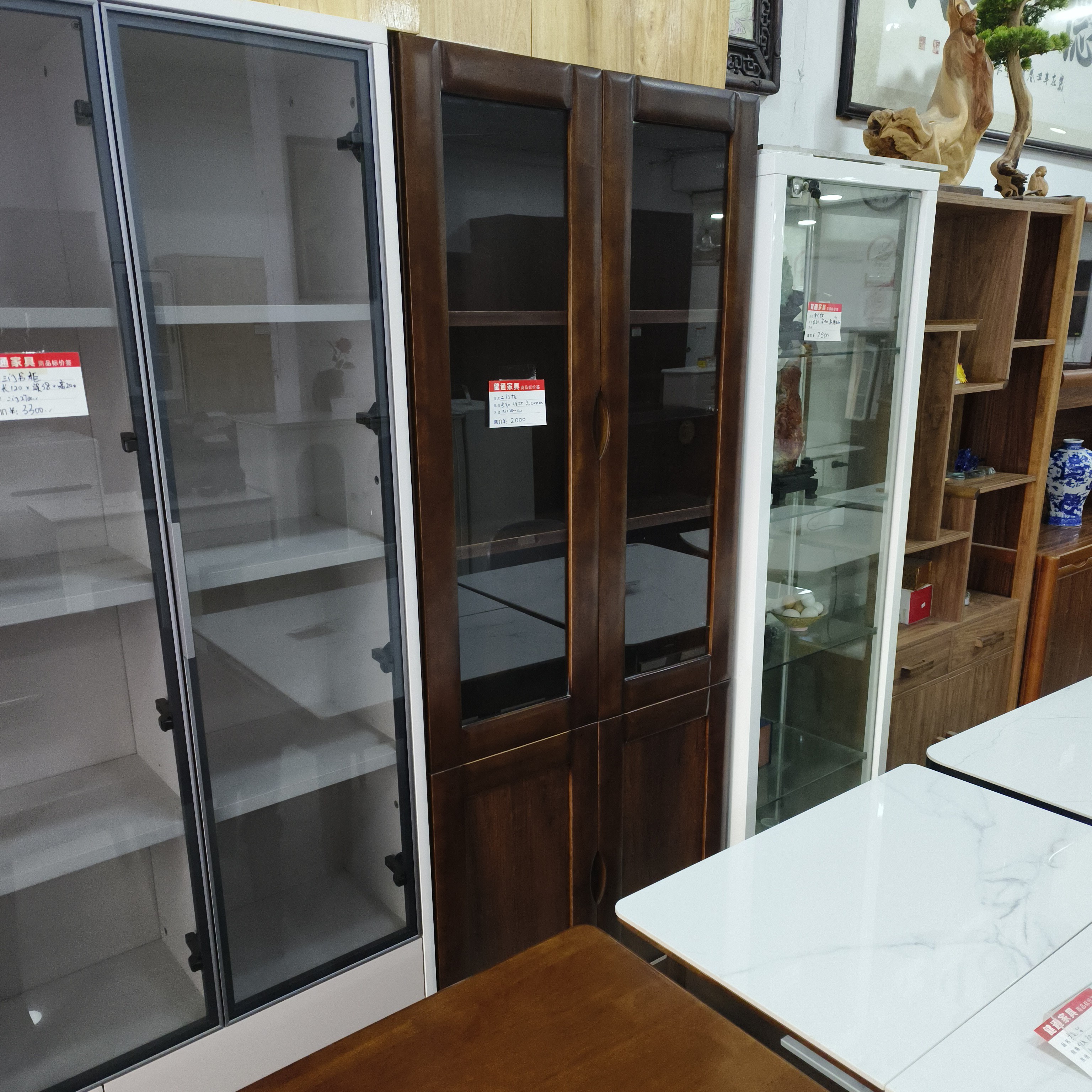 上海健通家具店二三门书柜玻璃装饰品柜子玻璃橱