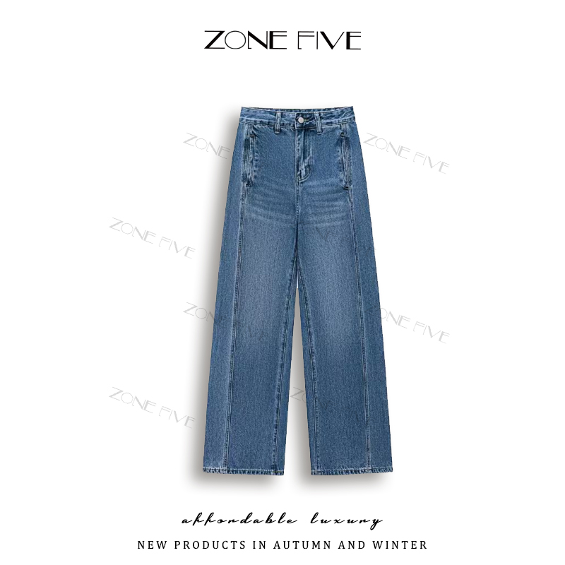 zonefive2025年秋冬季新款牛仔裤女直筒宽松显瘦阔腿加绒加厚2010