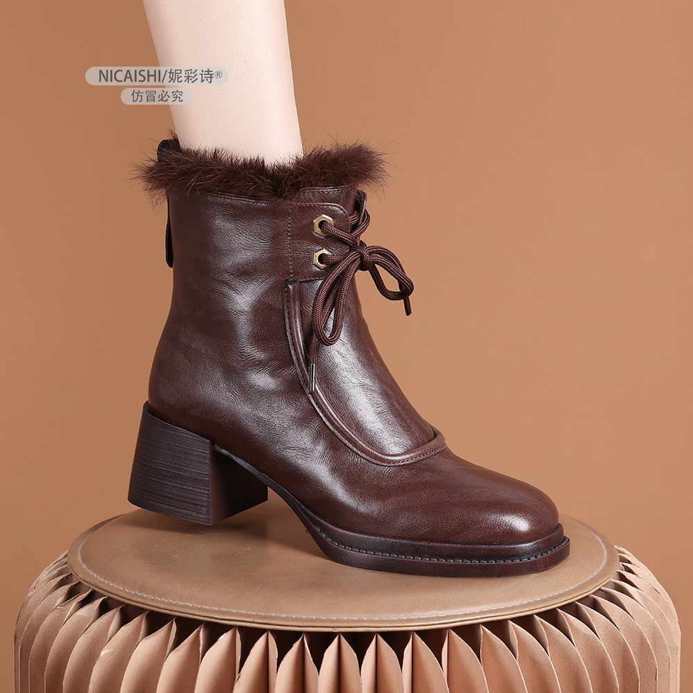 2025年新款欧美厚底软底舒适暴走靴极简通勤百搭短靴时尚粗跟3646