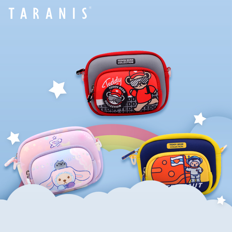 TARANIS泰迪儿童斜挎腰包帆布女童男孩小背包可爱腰包单肩胸包