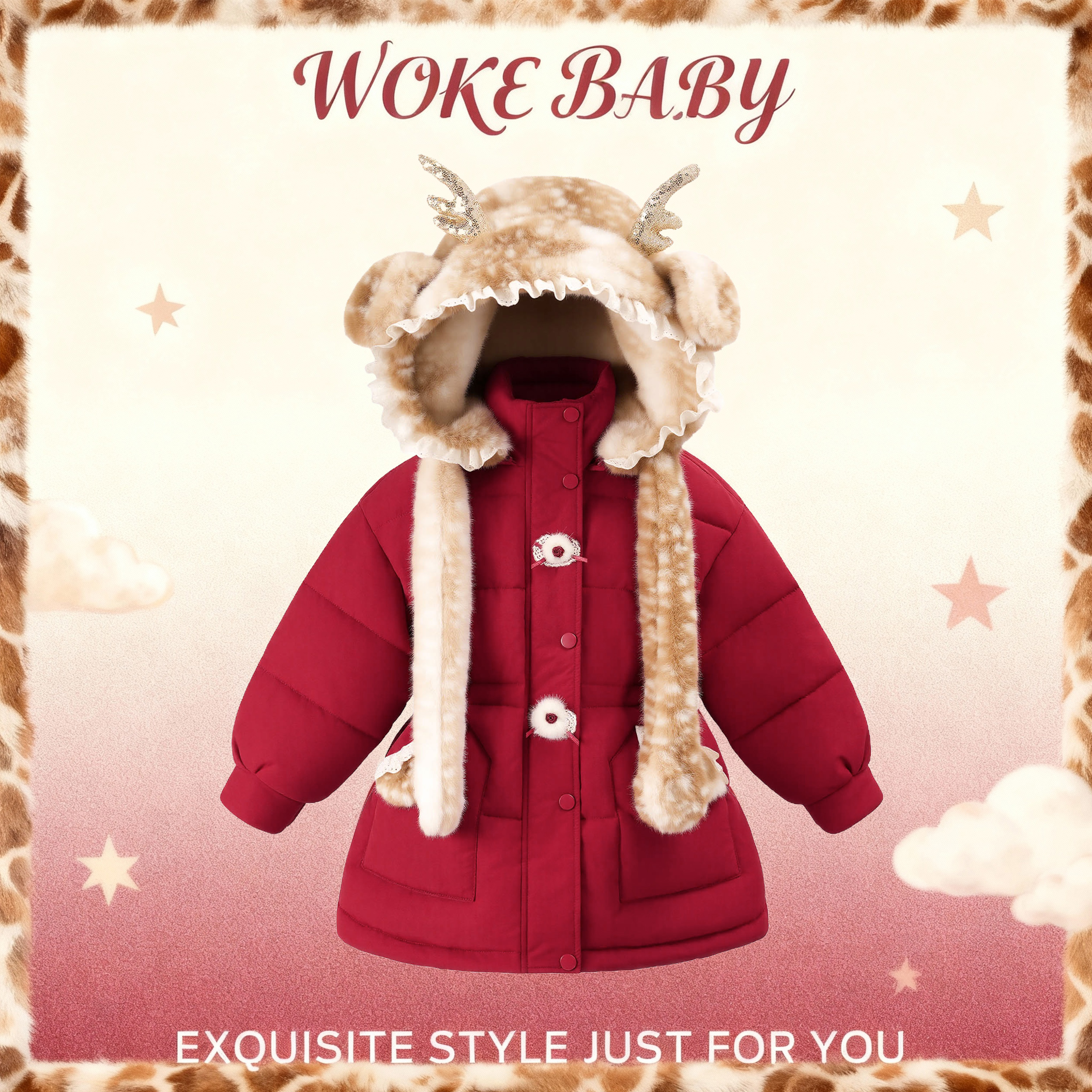 小鹿女童外套冬款2025洋气女宝宝加厚上衣冬季汉服W5340