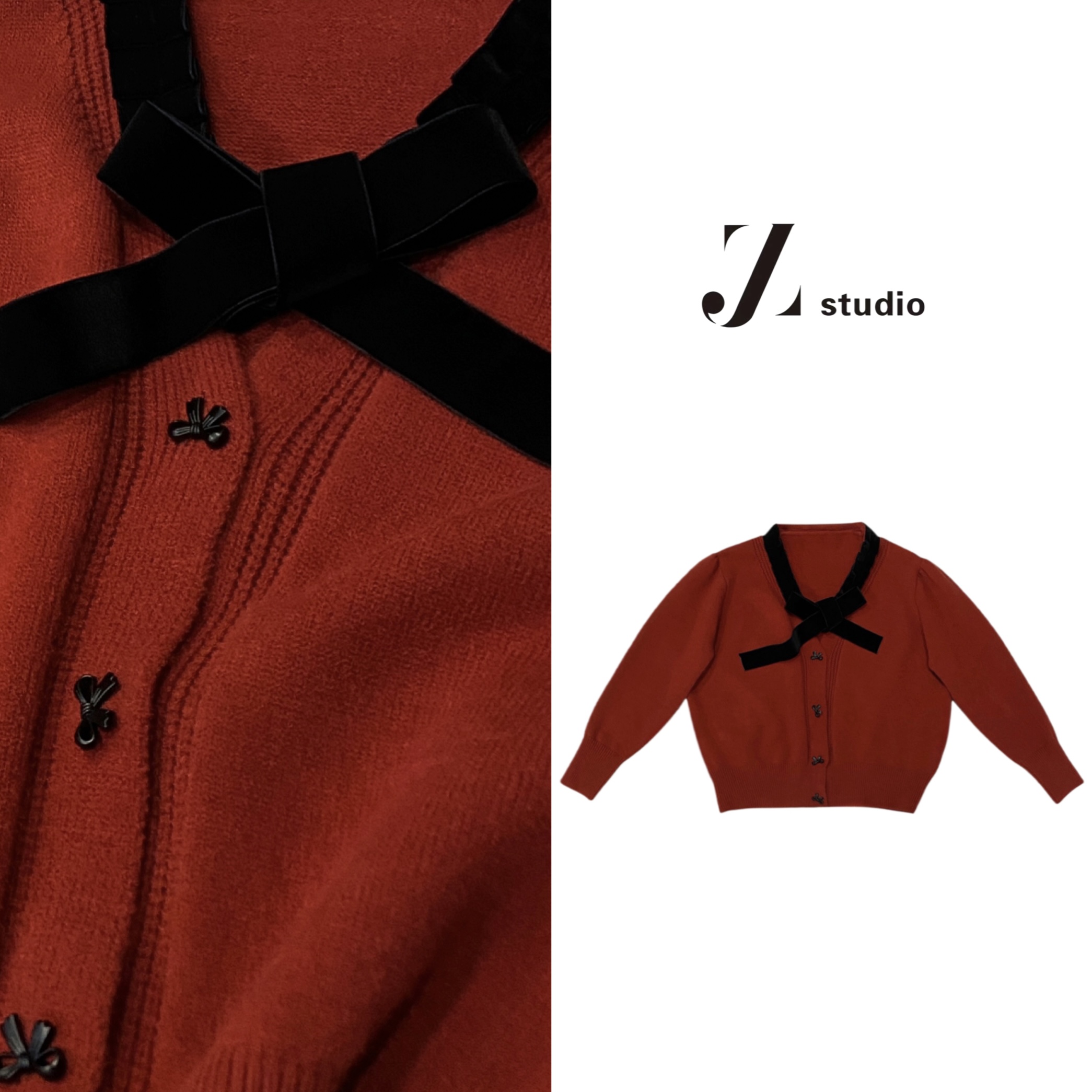 A2大码胖M丝绒蝴蝶结V领针织上衣圣诞新年氛围感红色毛衣