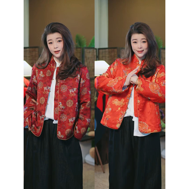 杯子家《妈妈定制拜年服》蚕丝棉加厚保暖显瘦外套