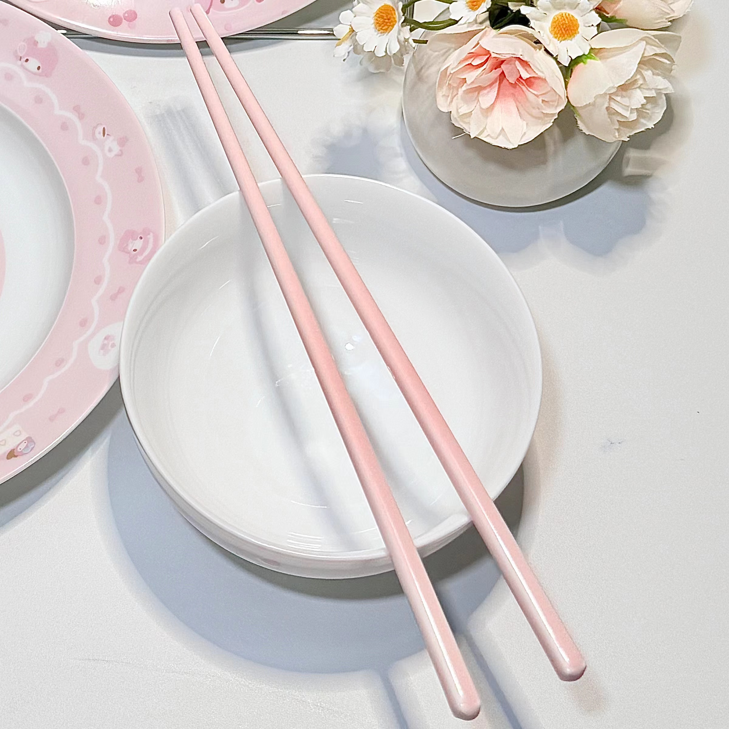 粉色高颜值陶瓷筷子少女心可爱情侣高档餐具家用防霉耐高温防滑