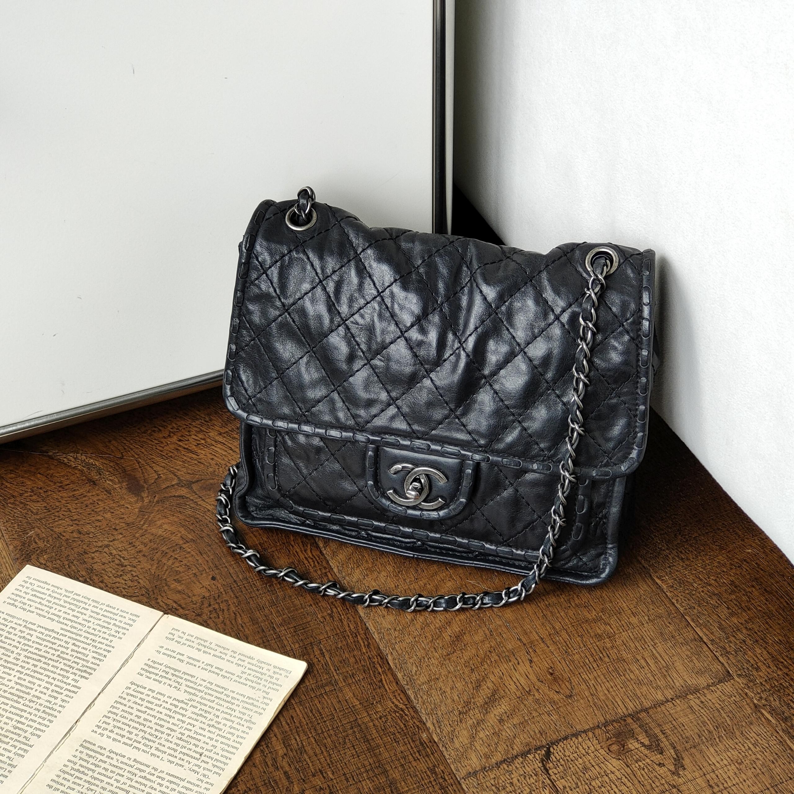 95新 Chanel/香奈儿 Sinenne同款黑银小号做旧编织斜挎包 53616 