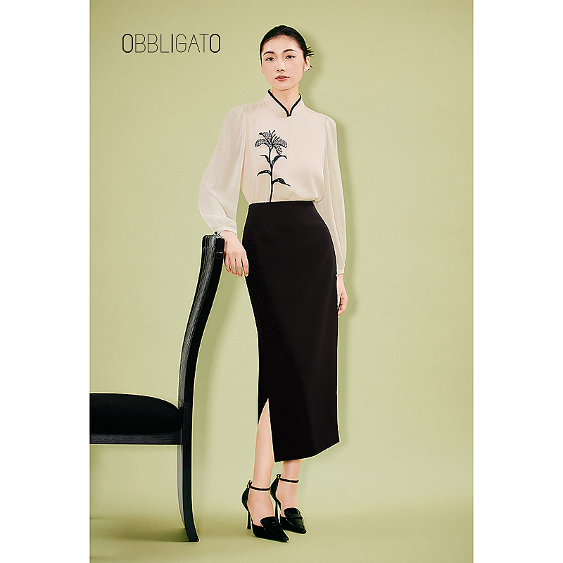 OBBLIGATO奥丽嘉朵2025秋季1C35370320新品醋酸绣花新中式衬衫