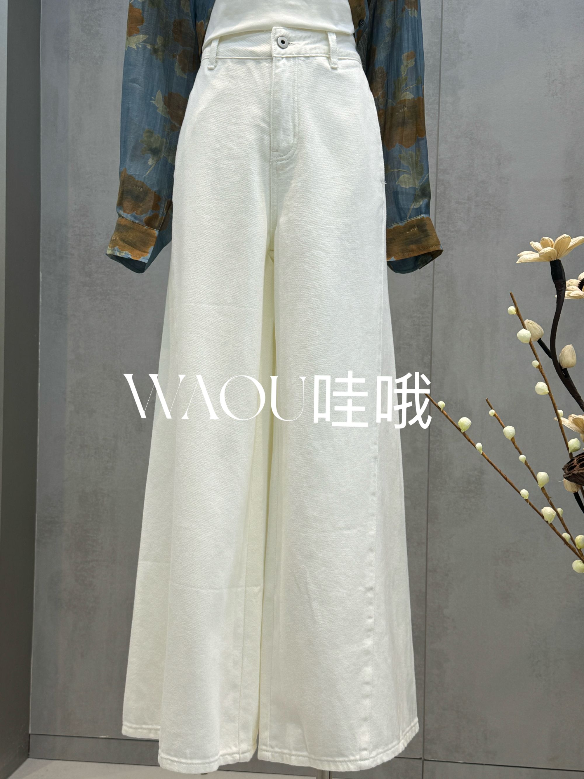 【WAOU】小众设计高腰白色阔腿裤T113
