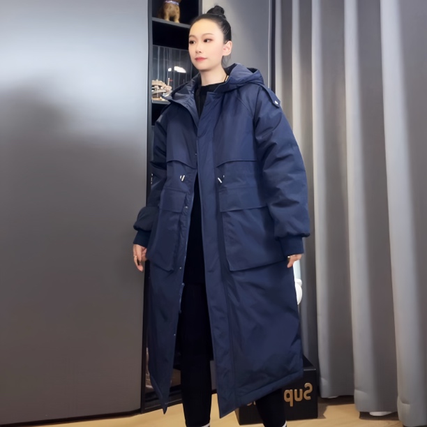 2025冬季新款棉衣女长款加厚宽松过膝韩版休闲中长款情侣连帽棉服