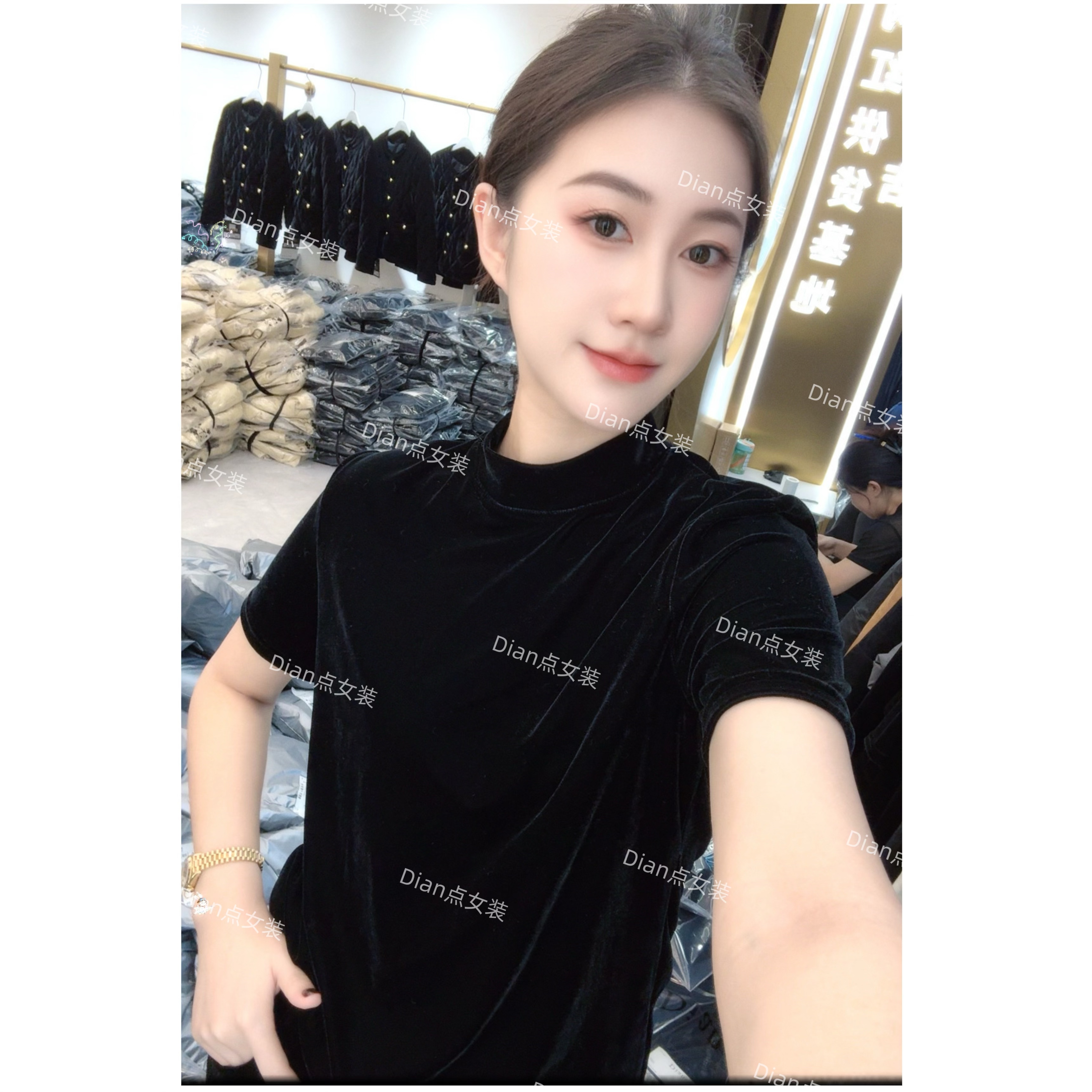 DD25年新款气质极简小高领丝绒长袖短袖百搭衫