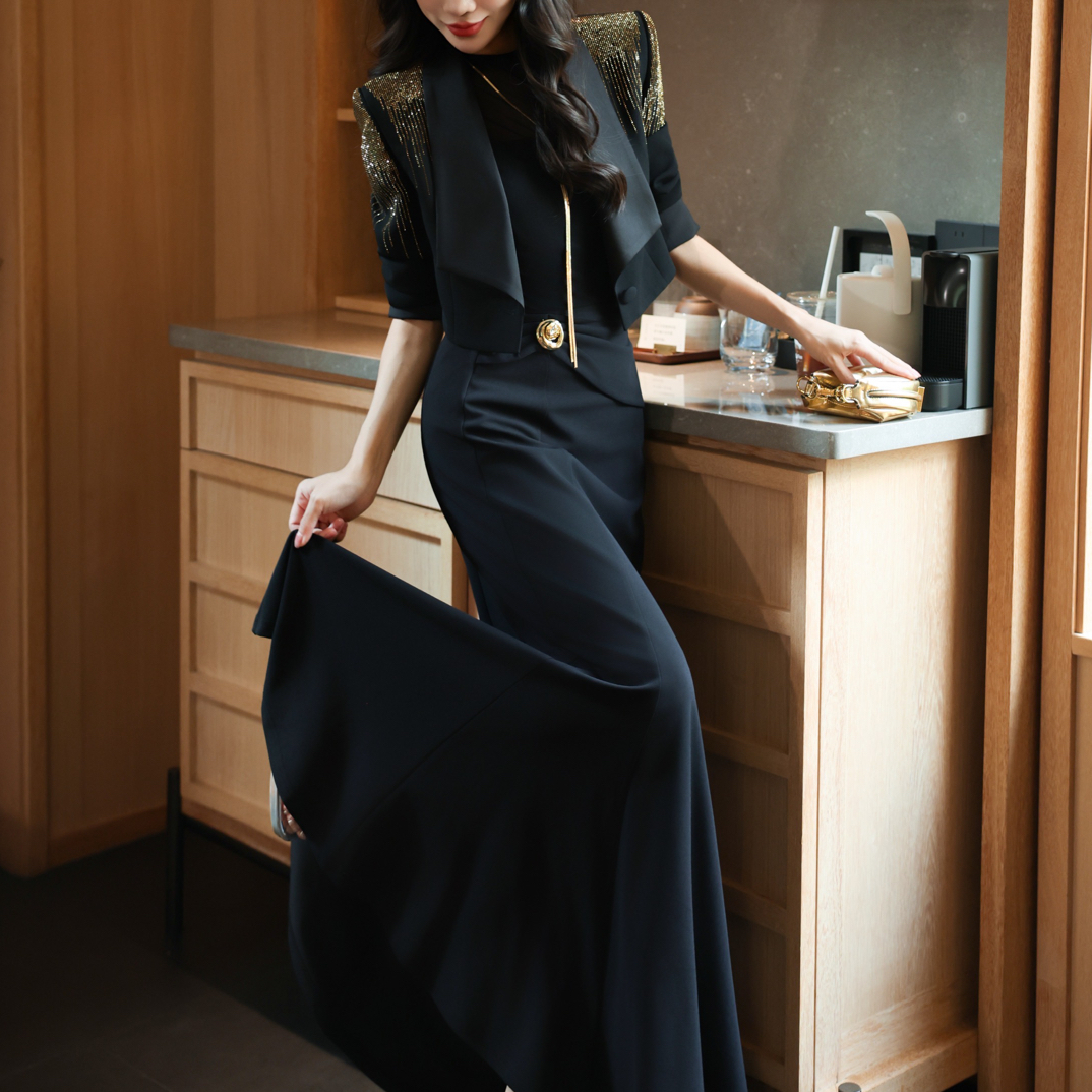 法式上衣显瘦皮衣秋季收腰黑色拼接气质修身型时尚外套