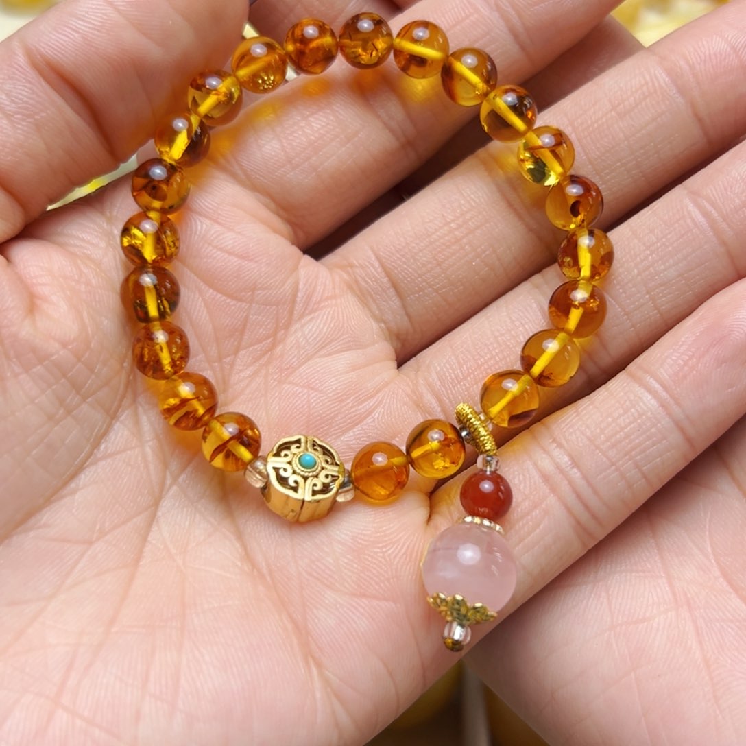 蜜蜡裸石未镶嵌7mm花珀单圈