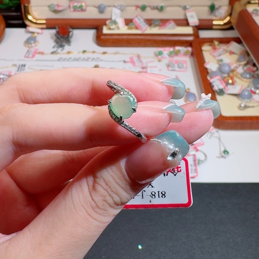 翡翠戒指银S925镶嵌翡翠