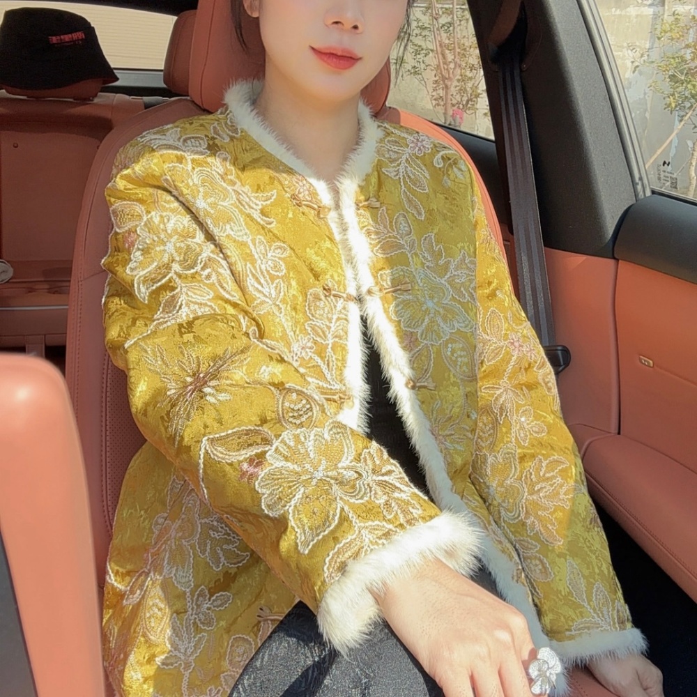 【繁花锦】冬季新中式国风水貂毛高级双面双穿加绒加厚女装外套