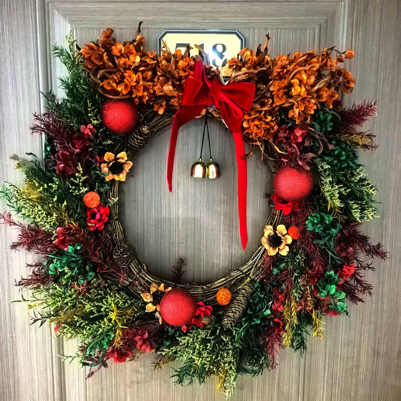 新品 新家门挂大尺寸真花永生花45-50cm