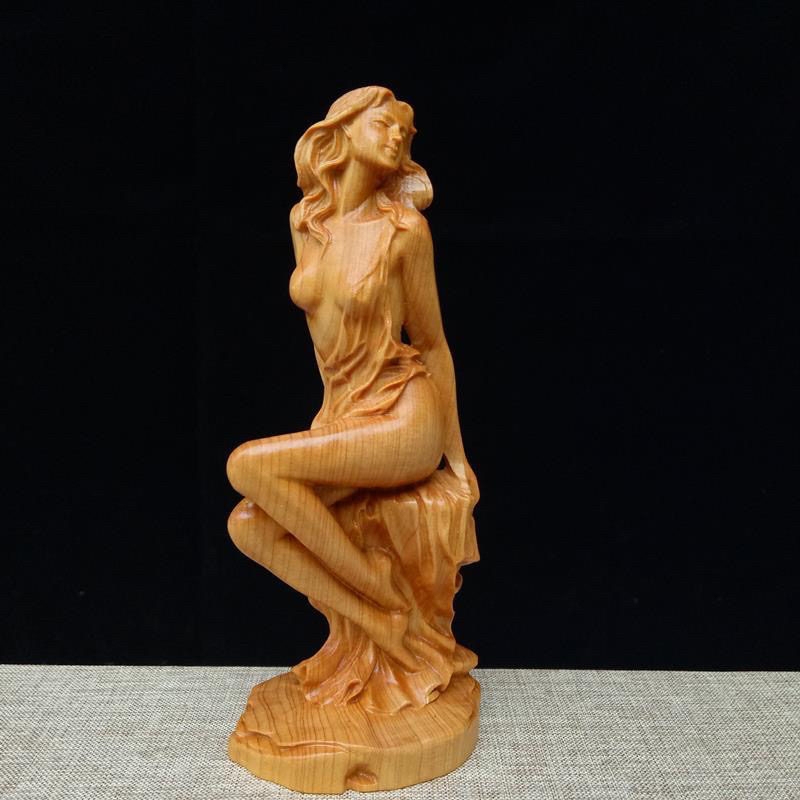 崖柏木雕女神家居客厅玄关办公室桌面摆件规格15cm