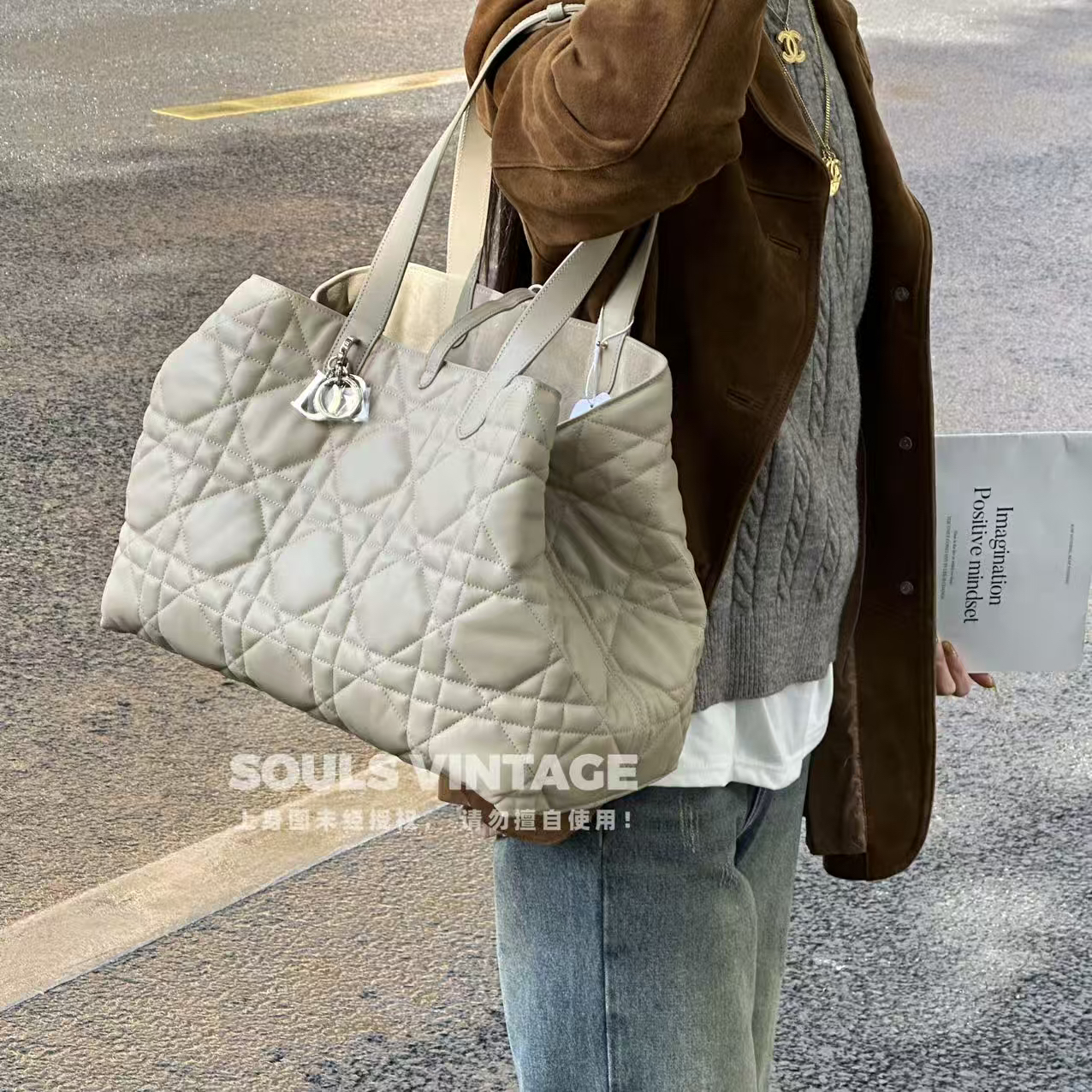 95新 DIOR/迪奥 Dior 米色 牛皮 toujours大号/623177311