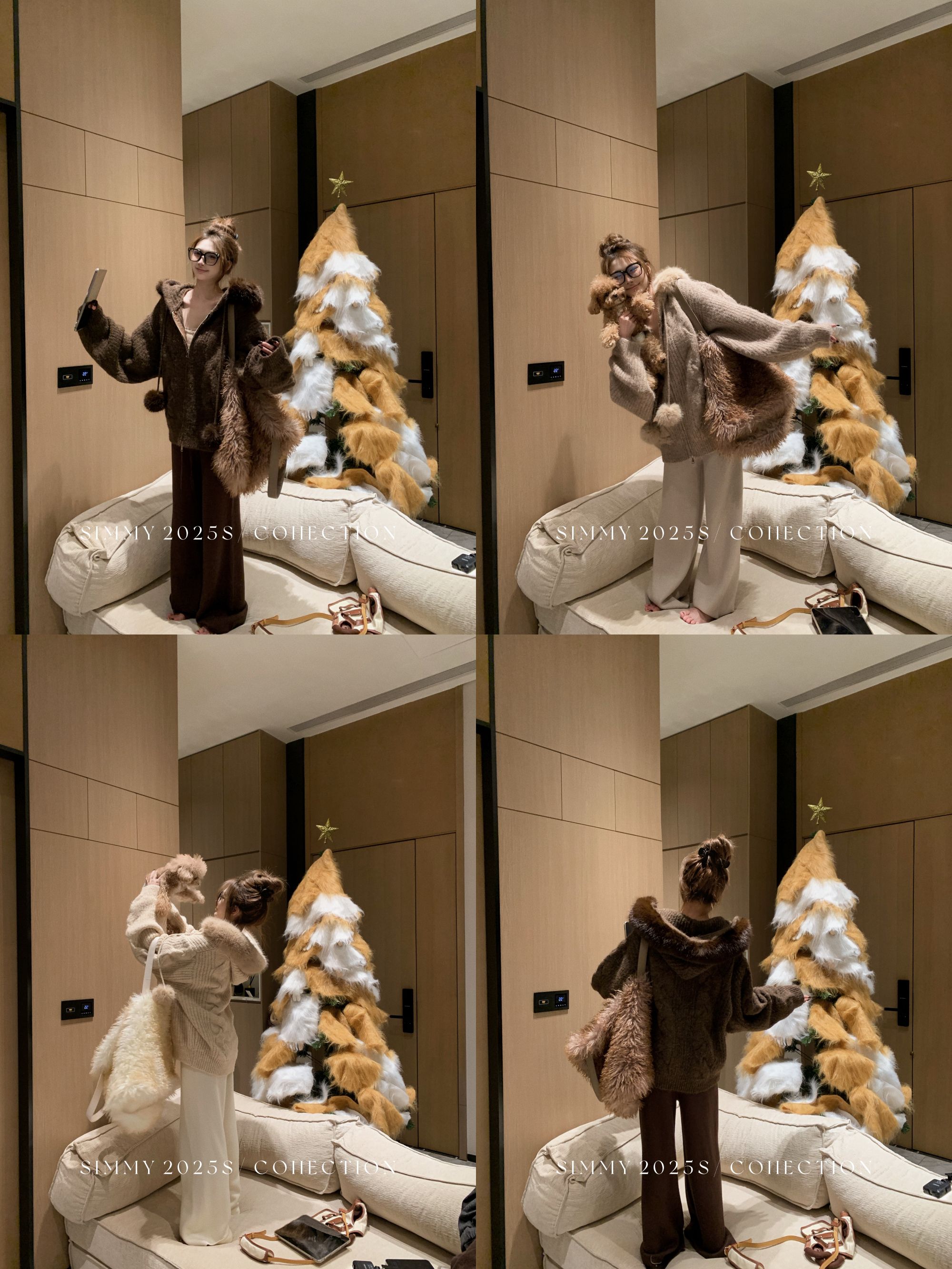 SIMMYJOY【小暖宝】慵懒氛围感连帽毛领拉链加厚保暖毛衣外套