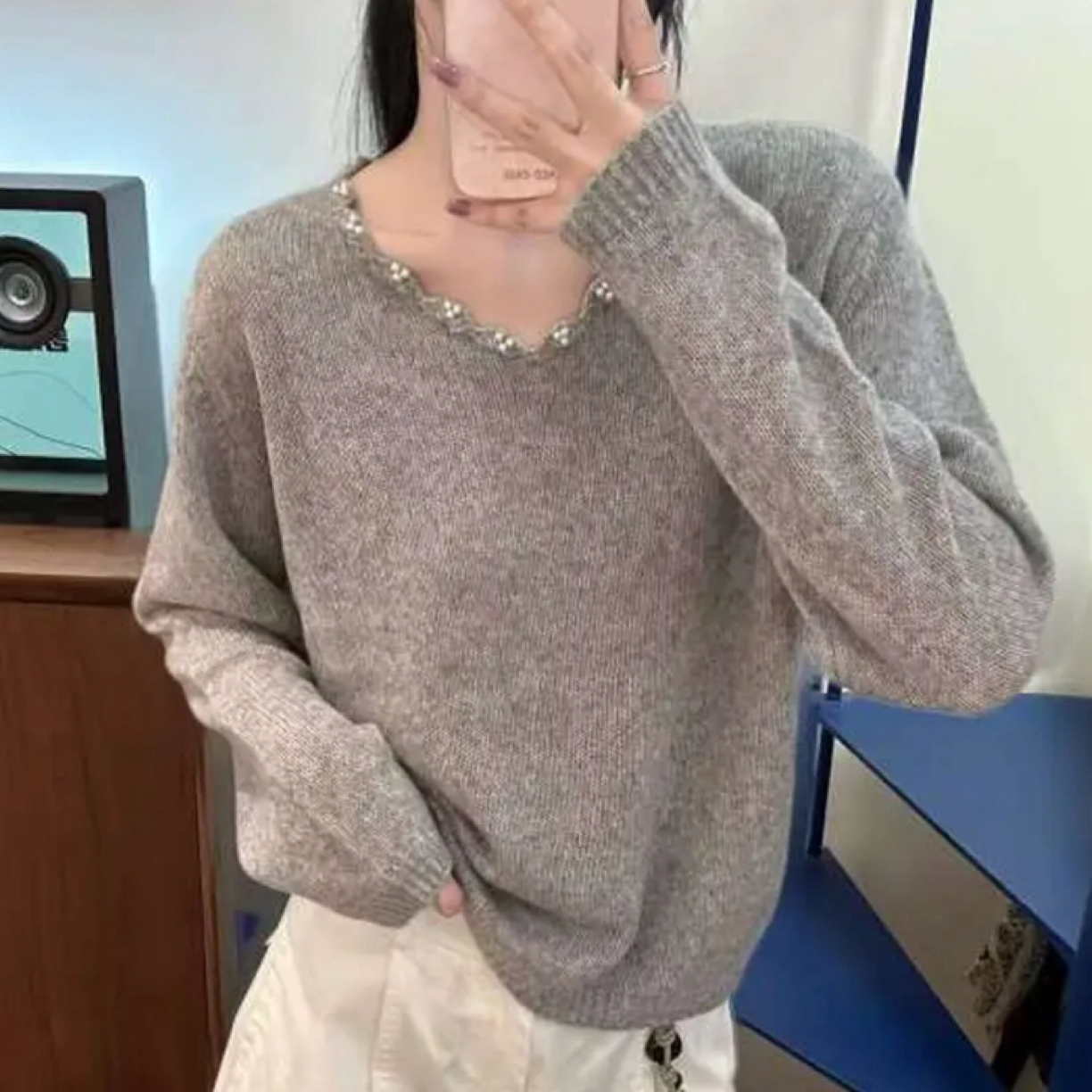 珍珠波浪领秋冬毛衣（708）