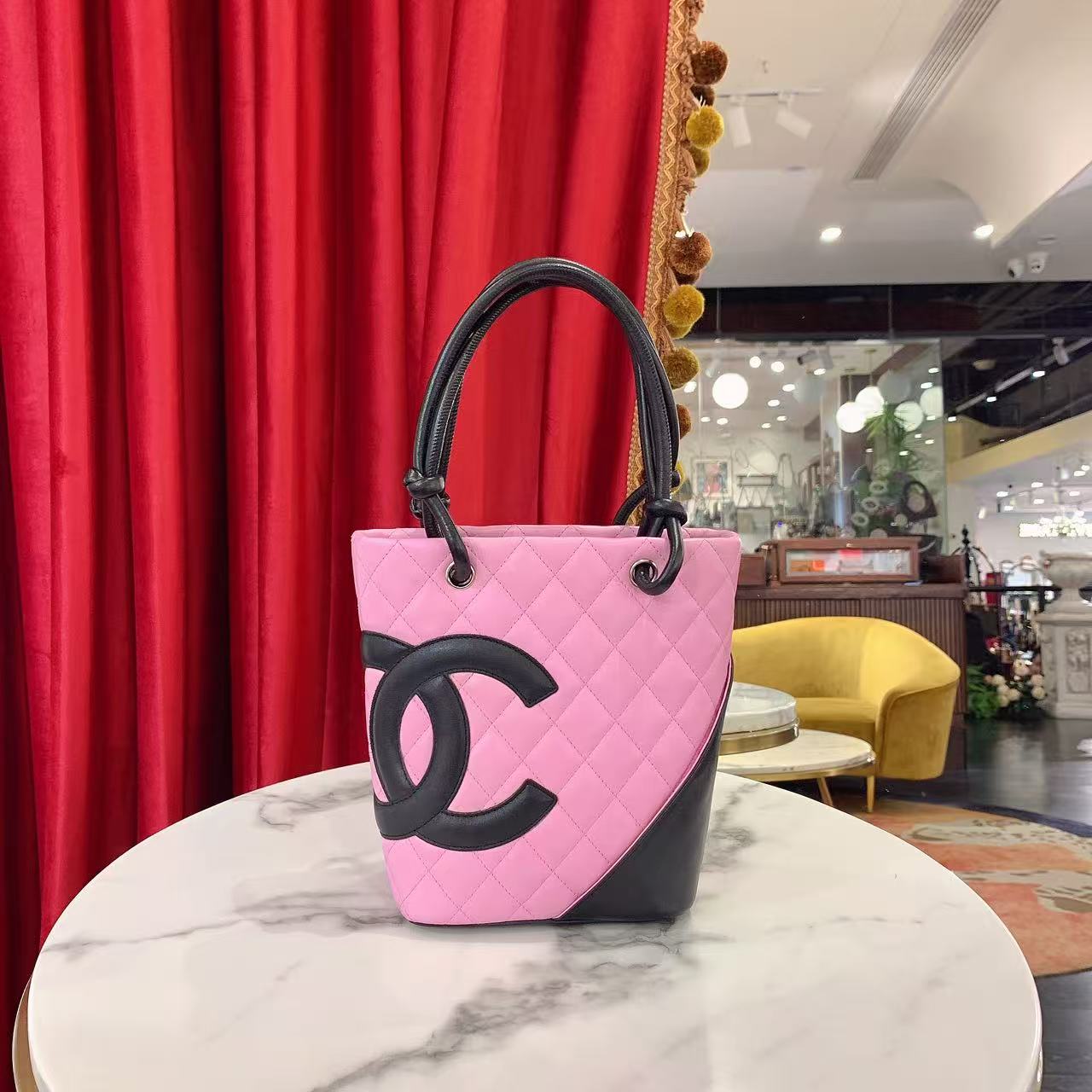 95新 Chanel/香奈儿 GGS康鹏菜篮子mini粉色银扣牛皮36407897
