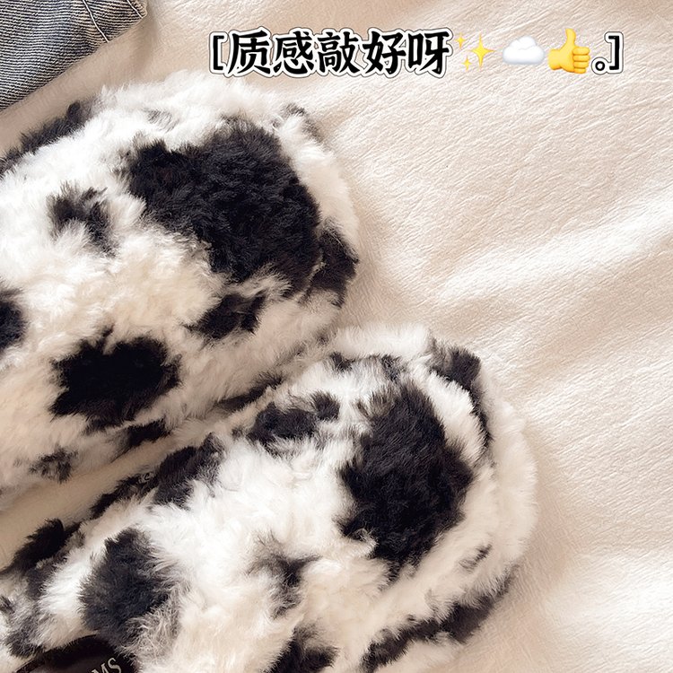 豹纹毛毛拖鞋女外穿秋季网红新款毛绒绒高级感一字防滑保暖棉拖鞋