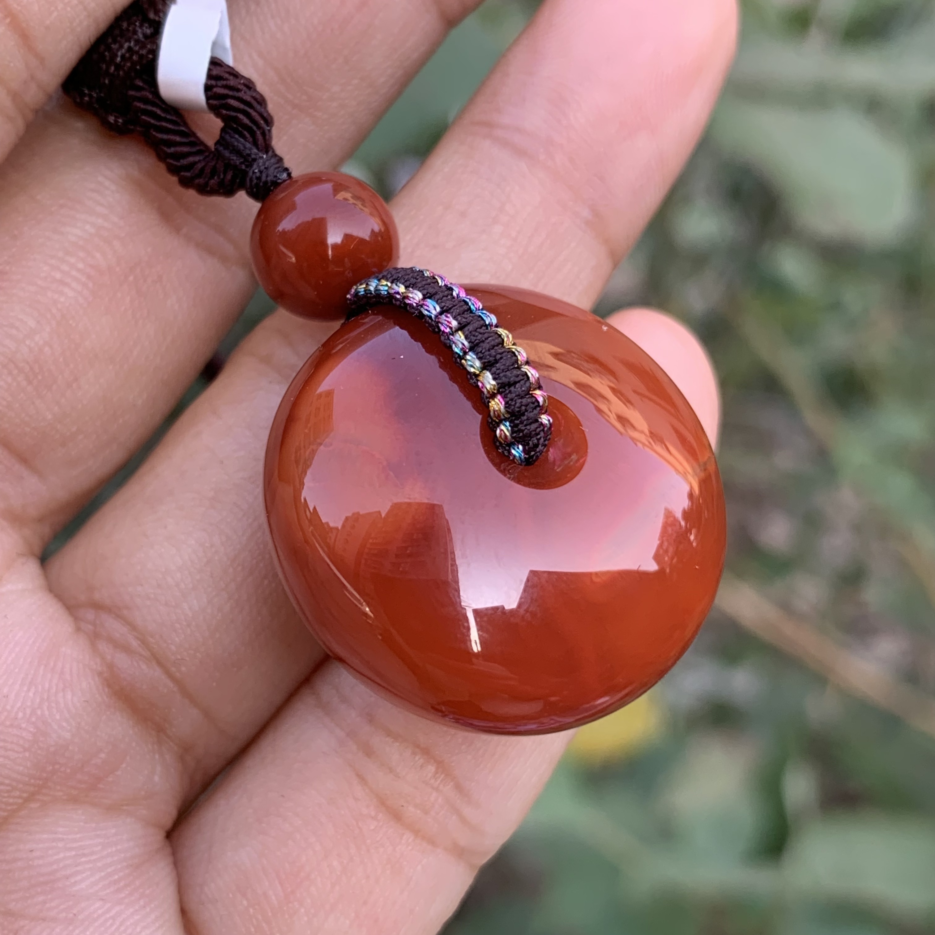 (典藏品) 南红瓦西柿子红锦红平安扣颜色红润 品质高阶 26.8*14.4