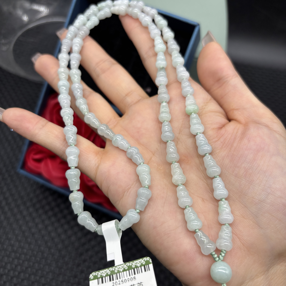 福利天然缅甸A货翡翠晴水葫芦6mm玉石挂件绳毛衣链项链长链百搭款