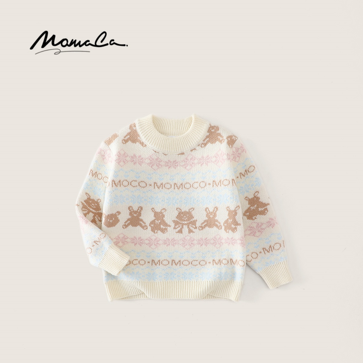 MOMOCO秋冬季女童中大童套头毛衣韩系条纹撞色上衣77830230029