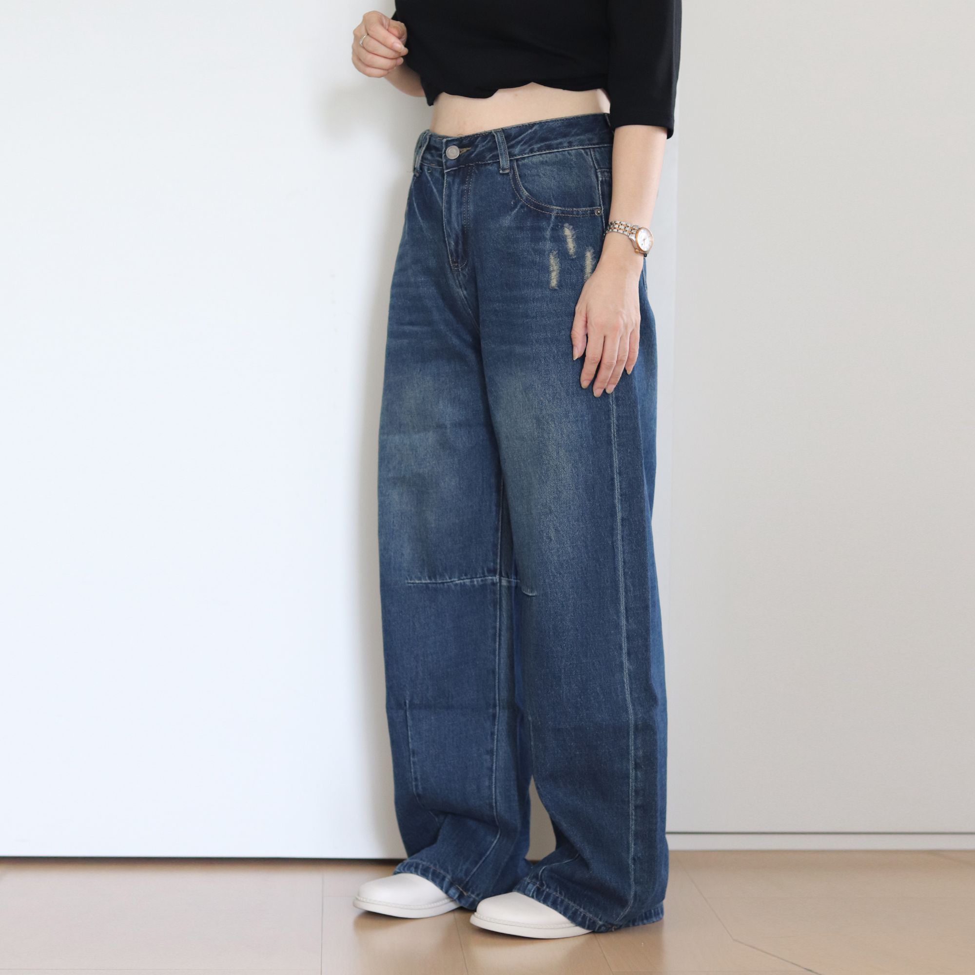 2025秋季新款女磨破高腰显瘦牛仔裤蓝色休闲裤子百搭时尚女牛仔裤