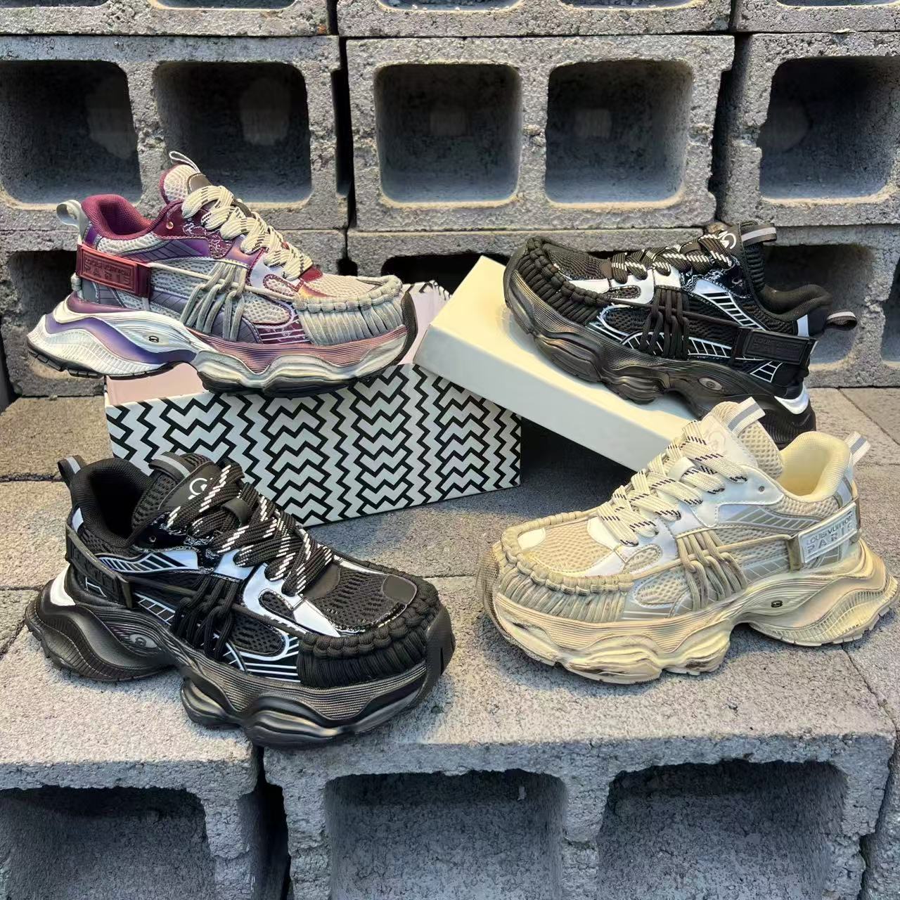 2025春季男士欧洲站新款厚底透气时尚老爹鞋增高做旧休闲鞋鞋子