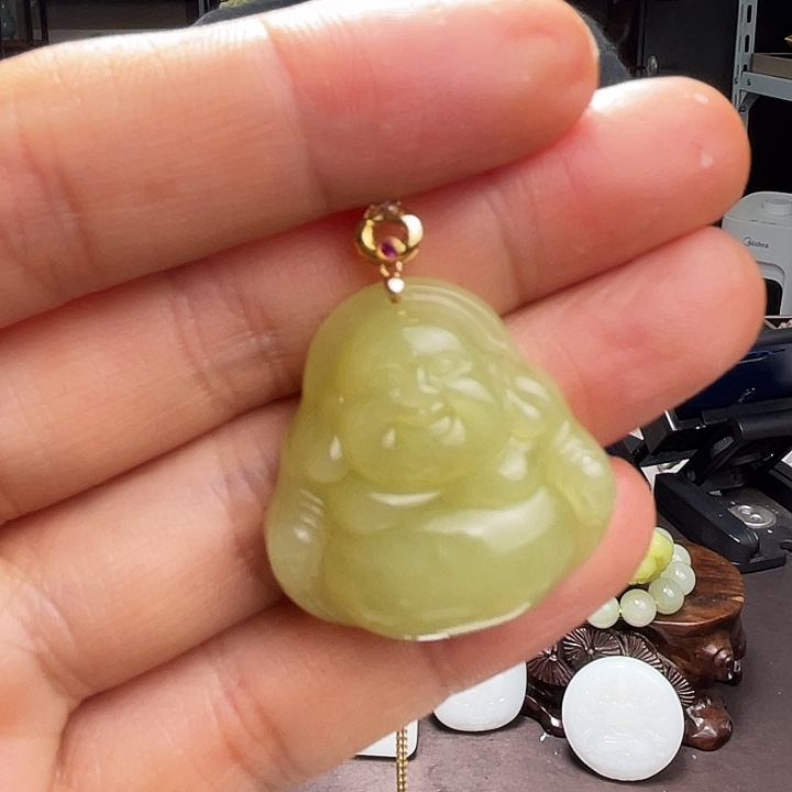 和田玉挂件定制发货18K金镶嵌