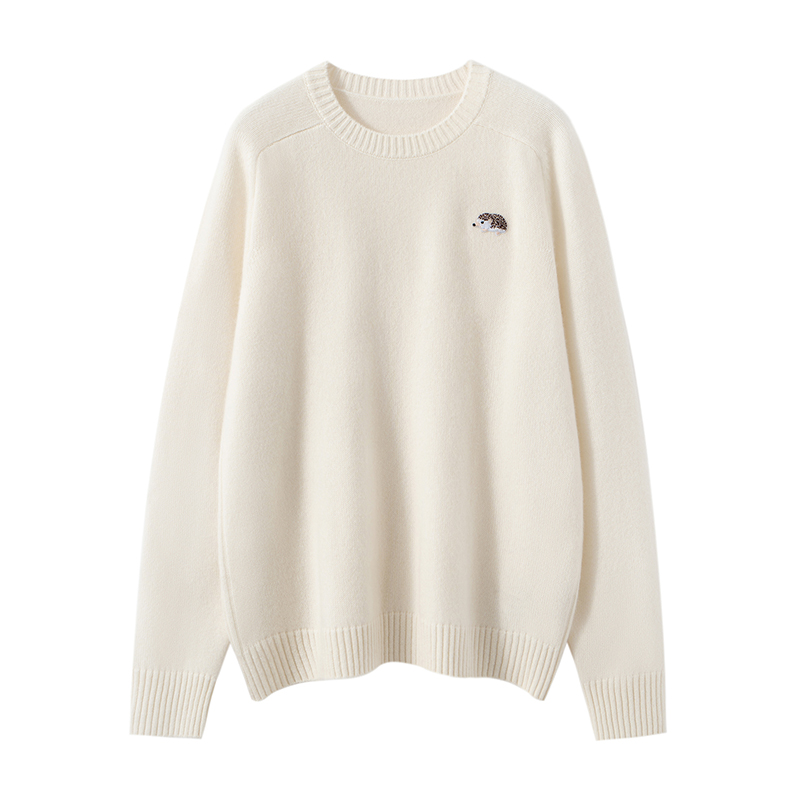 2025年秋冬新款纯色可爱小刺猬简约宽松慵懒感加厚圆领羊绒衫